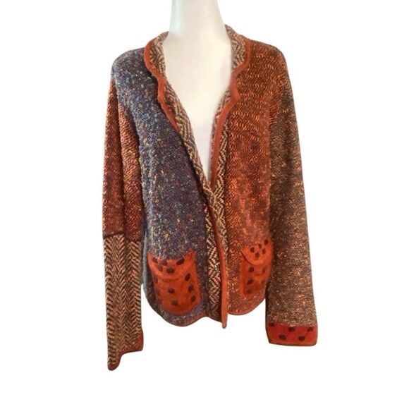 Coldwater Creek Sweaters - Coldwater Creek Womens Artsy Boho Patchwork Knit Cardigan Sweater XL